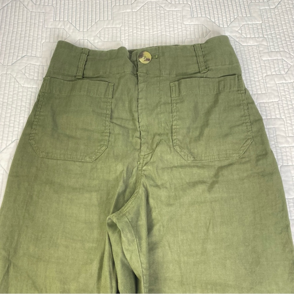 Maeve Anthropologie The Colette Wide Leg Pants Green Women’s Size 28 Pockets - Picture 3 of 11